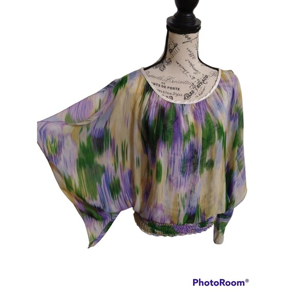 Isabel Rodriguez cold shoulder wide sleeve top Boho Sheer - Picture 1 of 9